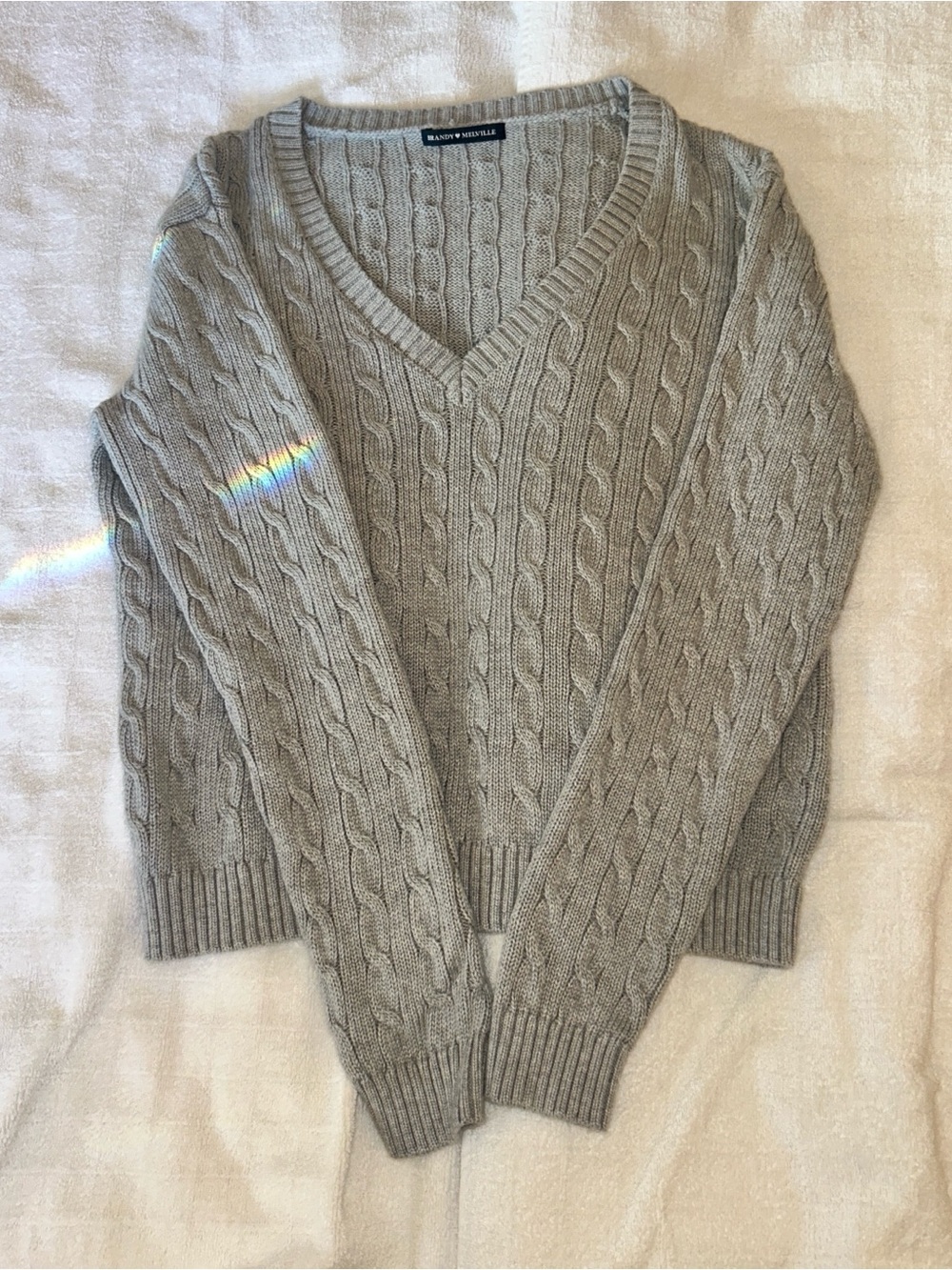 Brandy Melville Light Gray Baggy Cable Knit Sweater Size M